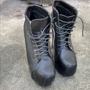 Black leather heeled booties